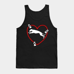 Running White Greyhound Red Heart Paw Prints Tank Top